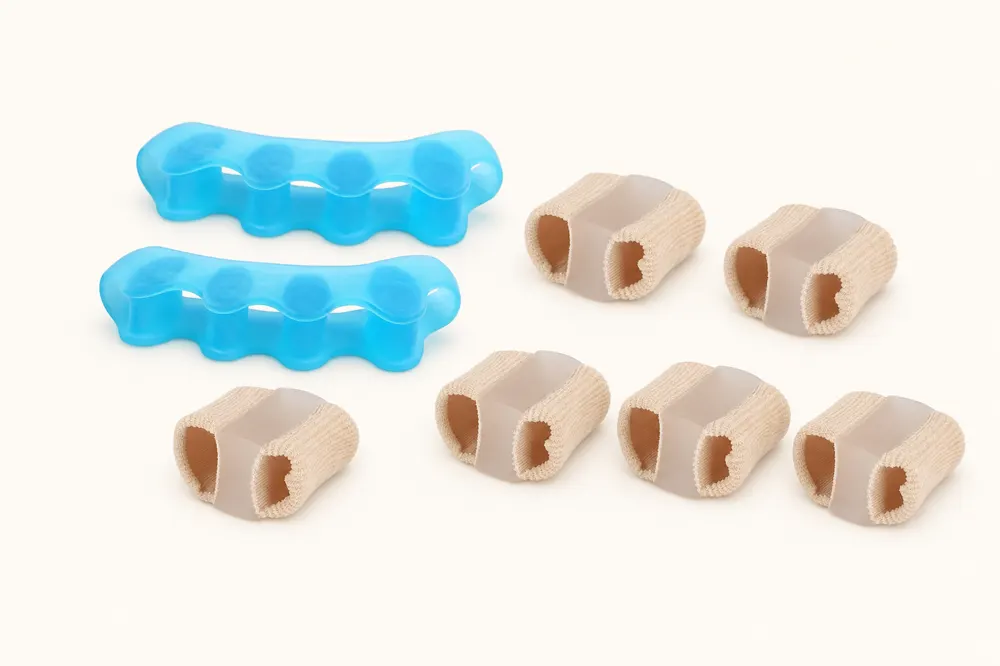 Complete kit: blue gel toe spacers and six beige separator tubes